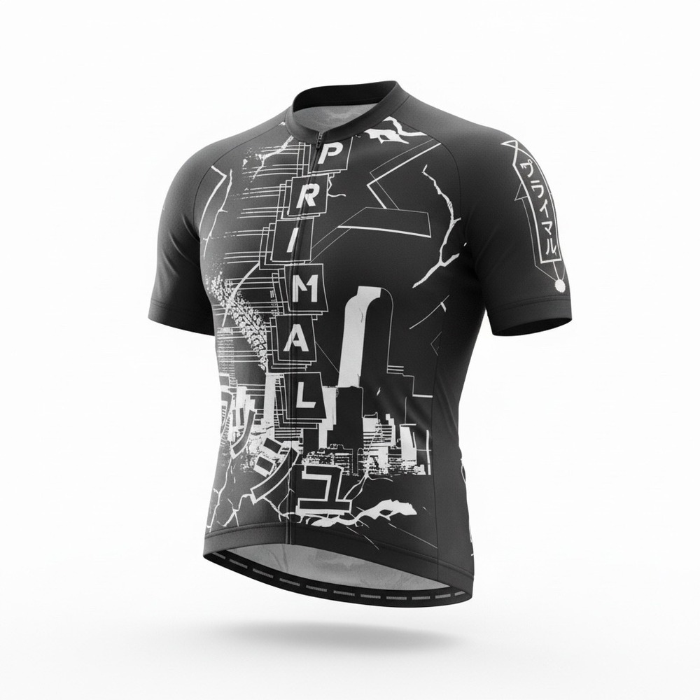 Primal Wear Graphic Glitch Cycling Jersey Men's Size Medium Black White Race Cut